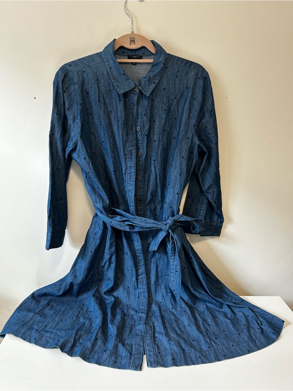 Talbots Indigo Blue Dot-Print Button-Front Shirt Dress